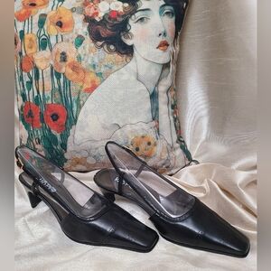 Kasper Black Leather Sling Back, Square Toe Heels, size 8✨️New Without Tags